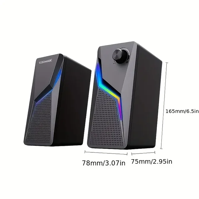 C0702 PC Gaming Speaker, 2.0 Channel Stereo Desktop Computer Speaker with Red Backlight, Quality Bass and Crystal Clear Sound, USB Powered with a 3.5mm Connector