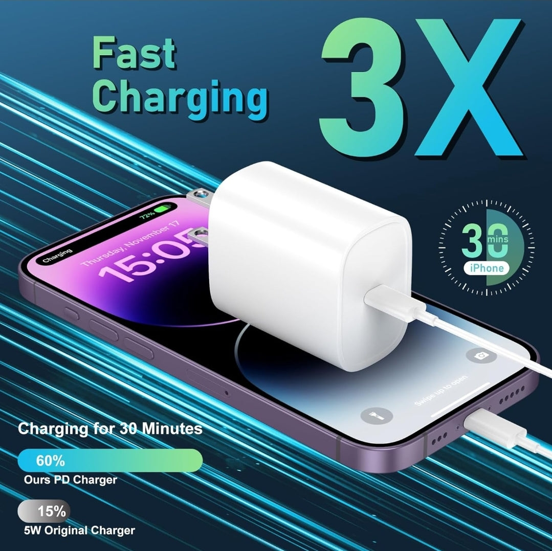iPhone Fast Wall Charger Block [Apple MFi Certified]20W PD USB C Wall Plug Fast Charging Adapter Cube with 6FT Type C to Lightning Cable Compatible with iPhone 14 13 12 11 Pro Max,iPad Case